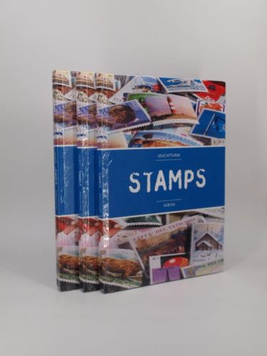 Leuchtturm Einsteckbuch STAMPS DIN A4, 8 Blätter, 16 weiße Seiten, 3 Stück Neu