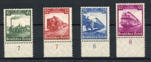 Deutsches Reich MiNr. 580-583 Unterrand postfrisch 100 Jahre Eisenbahn