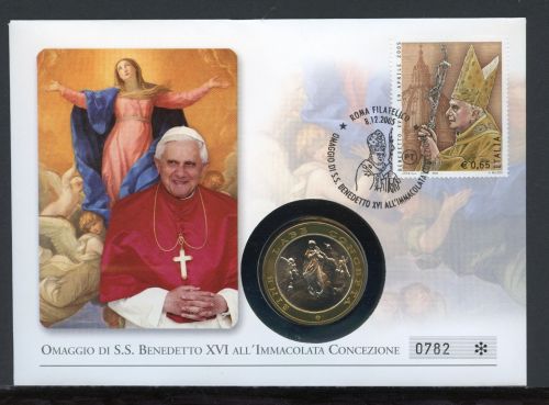Italien Numisbrief 2005 Medaille Papst Benedikt XVI. unbefleckte Empfäng.