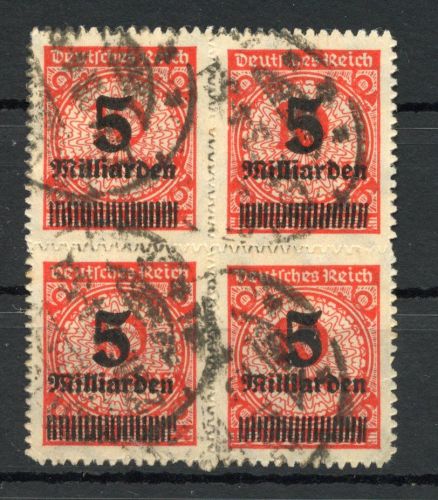 Deutsches Reich Infla MiNr. 334 B gestempelt 4er Block, geprüft Gaedicke