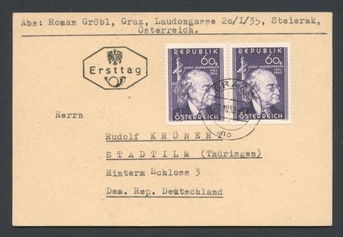 Österreich MiNr. 951 Ersttagsbriefe/ FDC Madersperger als Karte