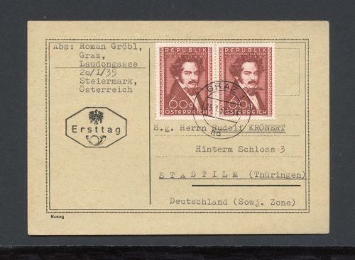 Österreich MiNr. 948 Ersttagsbriefe/ FDC Moritz Daffinger als Karte