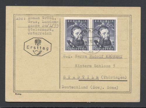 Österreich MiNr. 949 Ersttagsbriefe/ FDC Andreas Hofer als Karte