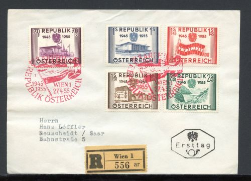 Österreich MiNr. 1012-1016 Ersttagsbriefe/ FDC Unabhängigkeit
