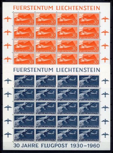 Liechtenstein MiNr. 391-394 postfrisch Bogensatz 30 Jahre Flugpostmarken