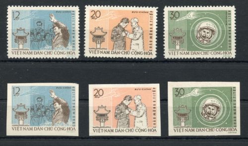 Vietnam MiNr. 217-219 + 217-219 U ohne Gummi Raumfahrt