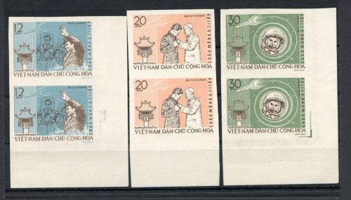 Vietnam MiNr. 217-219 U ohne Gummi senkr. Paare, Raumfahrt