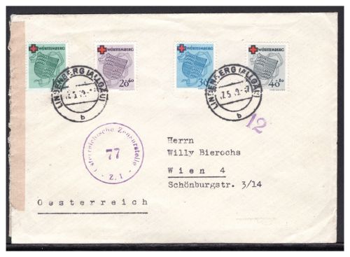 franz. Zone Württemberg MiNr. 40-43 A gestempelt auf Brief