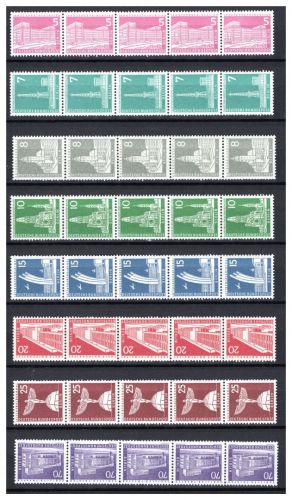 Berlin MiNr. 141 ff postfrisch kpl. Serie R-Marken 5er Streifen