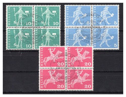 Schweiz MiNr. 355, 356, 358 R Ersttagsstempel als 4er Bl., Befund Renggli