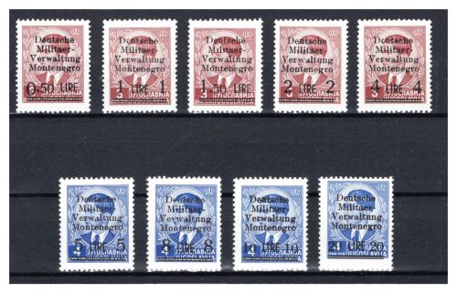 Dt. Besetzung Montenegro MiNr. 1-9 mit Falz Fotobefund Brunel