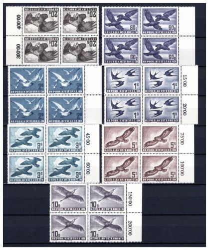 Österreich MiNr. 955-56 + 968 + 984-87 postfrisch Vögel, als 4er Blöcke