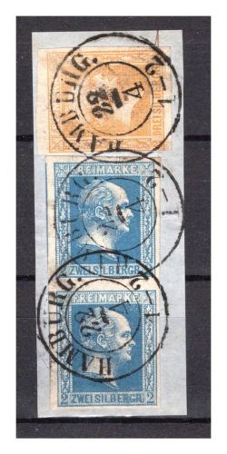 Altdeutschland Preussen MiNr. 7 a (2) + 12 b Briefstück Fotobef. Flemming