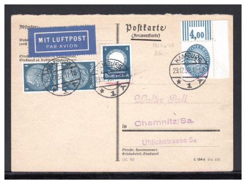 Deutsches Reich Dienst MiNr. D 130 X W Or Eckrand Mischfrankatur geprüft