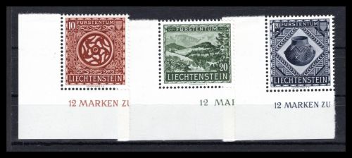 Liechtenstein MiNr. 319-321 Eckrand ul postfrisch Falz im Bogenrand