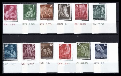 Liechtenstein MiNr. 289-300 Eckrand postfrisch Haftspur in den Bogenecken