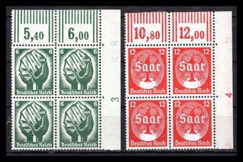 Deutsches Reich MiNr. 544-545 postfrisch als 4er Blöcke Eckrand