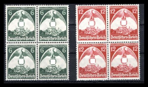 Deutsches Reich MiNr. 586 x -587 postfrisch als 4er Blöcke