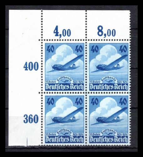 Deutsches Reich MiNr. 603 postfrisch als 4er Block Eckrand ol