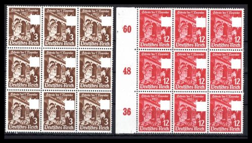 Deutsches Reich MiNr. 598 x - 599 postfrisch als 9er Blöcke