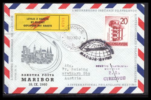 Jugoslawien 1. amtl. Raketenpost in Europa 18.9.60 Maribor nach Cirkovce