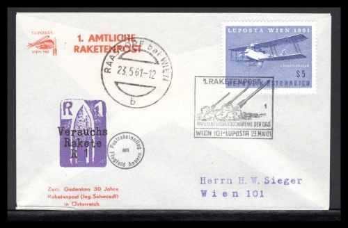 Österreich 1. amtl. Raketenpost 23.5.1961 Versuchsrakete R 1