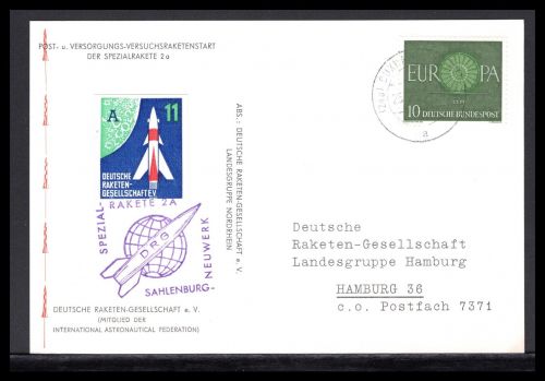 Bund Raketenpost 1961 Versuchsstart Spezialrakete 2a