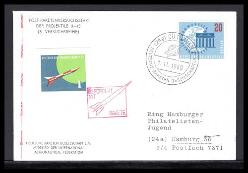 Bund Raketenpost 1959 Versuchsstart Projektile 11-16, 3 Versuchsreihe
