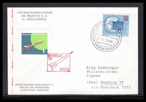 Bund Raketenpost DRG Versuchsstart Projektile 11-15, 3 Versuchsreihe