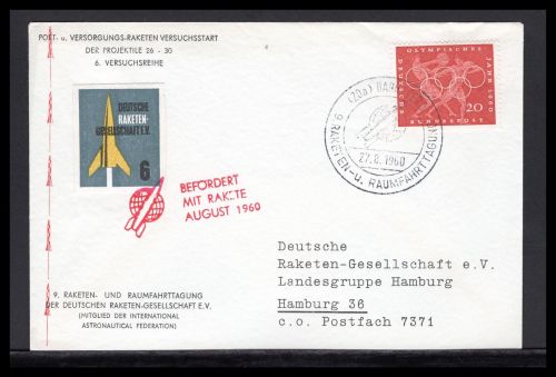 Bund Raketenpost 1960 Versuchsstart Projektile 26-30, 6 Versuchsreihe