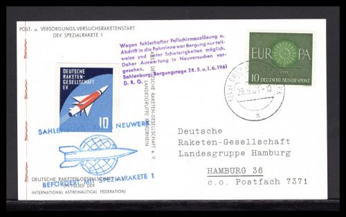 Bund Raketenpost 1961 Versuchsstart Spezialrakete 1