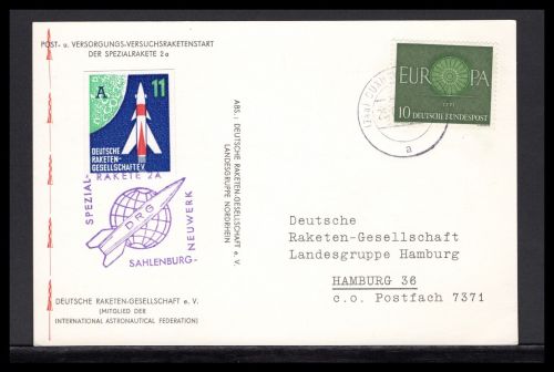 Bund Raketenpost 1961 Versuchsstart Spezialrakete 2 a Neuversuch