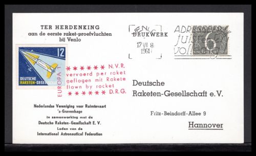 Bund/ Niederlande Raketenpost 1961 Versuchsrakete 12 Venlo 17.7.1961