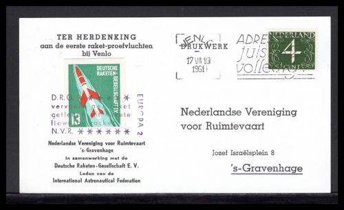 Bund/ Niederlande Raketenpost 1961 Versuchsrakete 13 Venlo 17.7.1961