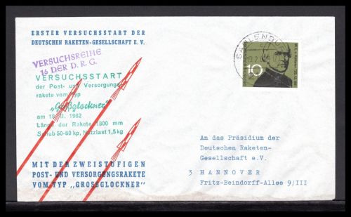 Bund Raketenpost 1962 Versuchsstart "Großglockner" 16. Versuchsreihe