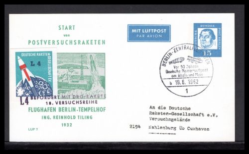 Bund Raketenpost 1962 Flughafen Berlin-Tempelhof, Versuchsrakete L 4