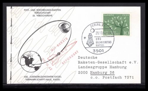 Bund Raketenpost 1962 23. Versuchsreihe DRG, Raumfahrtag Kassel