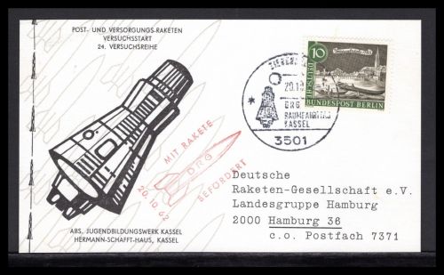 Bund Raketenpost 1962 24. Versuchsreihe DRG, Raumfahrtag Kassel