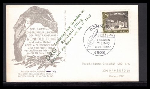Bund Raketenpost 1963 DRG Sonderstart Erinnerung Reinhold Tilling TR 8