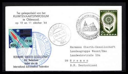 Niederlande Raketenpost 1964 Hermann-Oberth-Gesell Versuchsreihe TR 16