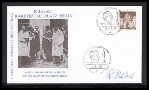 Bund 40 Jahre Raketenflugplatz Berlin original Autogramm Rudolf Nebel