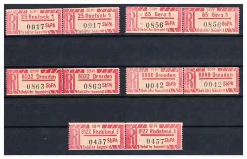 DDR Einschreibemarken MiNr. 1 Cx Lot mit 5 Paaren, ungetrennt postfrisch