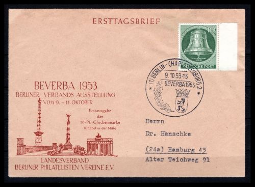 Berlin MiNr. 102 Ersttagsbriefe/ FDC SST Berlin-Charlottenburg