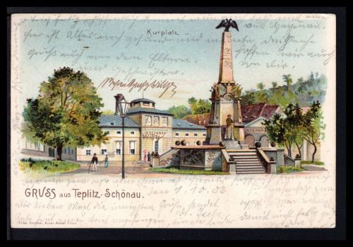 AK Teplitz-Schönau, Tschechien 1902 Soldatenbrief, Kurplatz