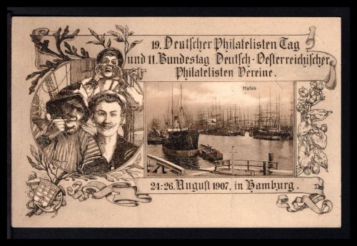 Ganzsache Dt. Philatelisten Tag 1907 Hamburger Hafen