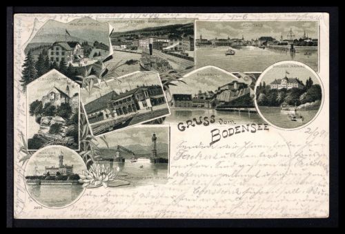 AK Bodensee 1899 Mainau, Meersburg, Lindau, Pfänder Hotel