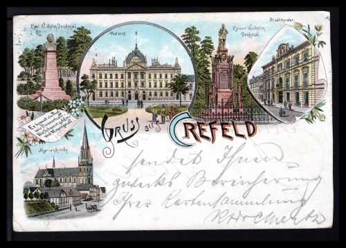 AK Krefeld 1896 Postamt, Marienkirche, Stadttheater