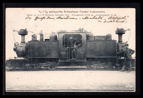 AK Dampflokomotive 2/2 x 2/2 gekuppelte Schmalspur-Tender-Lokomotive 1885