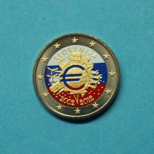 Slowenien 2012 2 Euro "10 Jahre Eurobargeld" in Farbe
