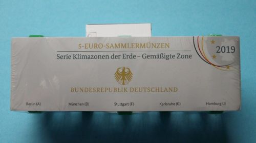 Bund 2019 5x 5 Euro Polymerring Gemäßigte Zone (A,D,F,G,J) PP